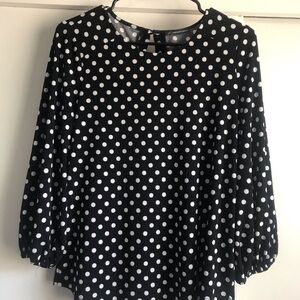 ADRIANNA PAPELL Womens Black white Polka Dot Blouse